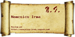 Nemcsics Irma névjegykártya